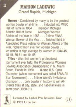 1991 Little Sun Ladies Pro Bowling Tour Strike Force #2 Marion Ladewig Back